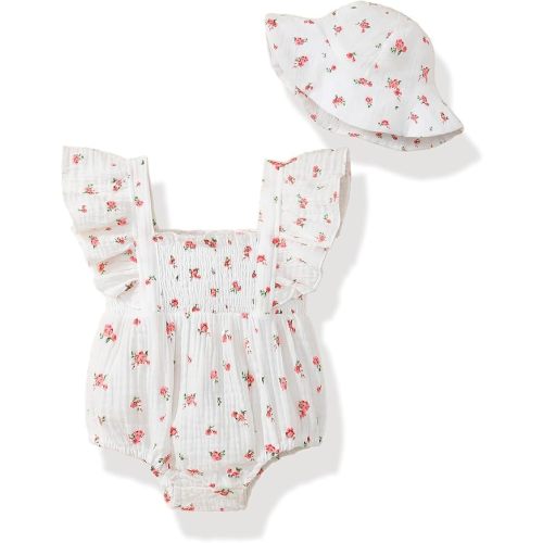 Baby Girl Clothes Infant Summer Romper Cotton Linen Newborn Onesie Bodysuit Outfits with Hat