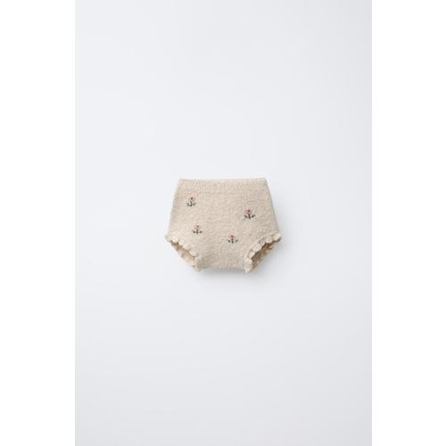 FLORAL EMBROIDERY KNIT BOTTOMS - Light beige | ZARA United States