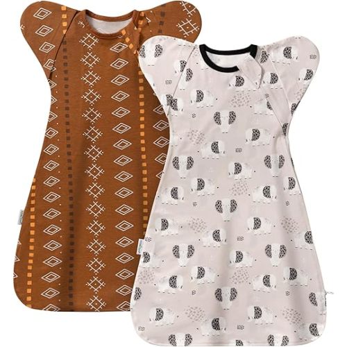 2-Pack Baby Transitional Sleep Sack, Arms-Up Sleeves Wearable Blanket for 3-6 Months, 100% Cotton with 2-Way Zipper
