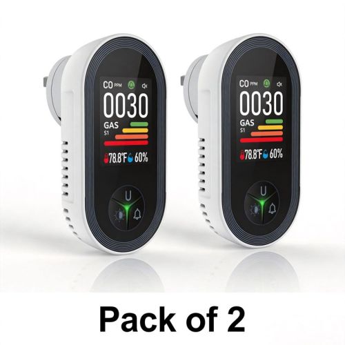 【2 pcs】Skyzone 4-in-1 Plug-in Alarm: Carbon Monoxide, Combustible Gas Detector with Fahrenheit Temperature smoke alarm Black + White 2 pcs