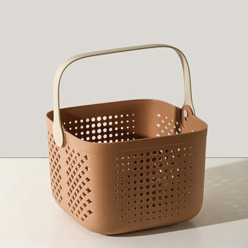 Portable Shower Basket, Large Durable Decoration Storage Box with Handle, Plastic Storage Caddy Basket, Handheld Bath Basket, Square Drainage Bath Basket, Bathroom Organizer Basket, 22.5x21x16.5cm
