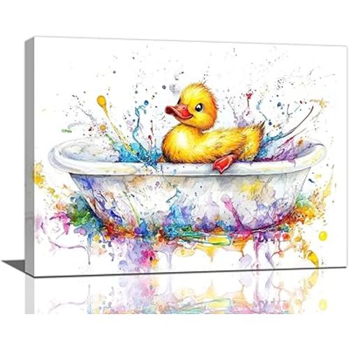 Quorin Duck Bathroom Wall Art Funny Bathtub Pictures Cute Animal Wall Decor Colorful Graffiti Canvas Print Painting Artwork for Bathroom Living Room Bedroom 16L x12W