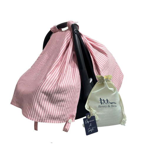 Henry&Bros. Baby Car Seat Cover - 5 in 1 Carseat Canopy and Nursing Cover - 100% Organic Cotton Breathable Privacy Shade (Rosie Pink Stripe)
