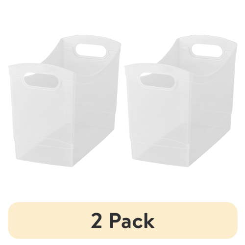 (2 pack) Mainstays 12 Qt Clear Plastic Storage Bin Organizer with Carrying Handles, Narrow Rectangular Utility Container for Pantry, Closet, Cabinet and Shelf Storage