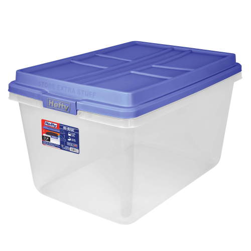 Hefty, 72 Quart Clear Storage Bin, Latched Storage Container, with Blue HI-RISE Lid