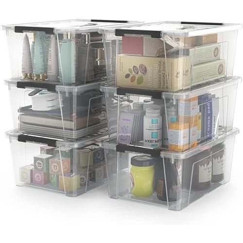 WYT Clear Storage Latch Bins, 6-Pack Storage Organizer Box with Handle and Lids, 5-Litre