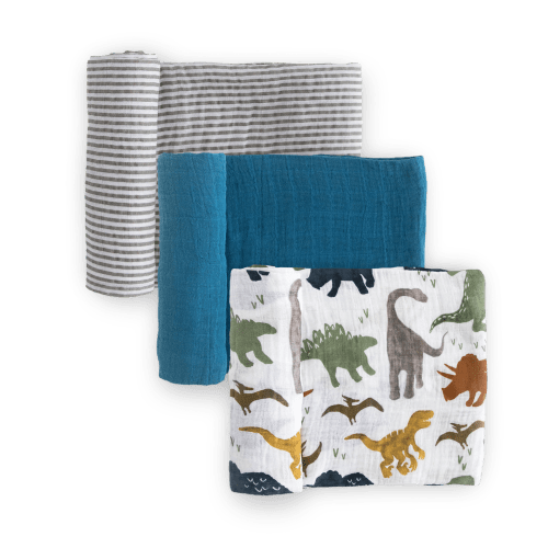 Cotton Muslin Swaddle Blanket 3 Pack - Dino Friends 2
