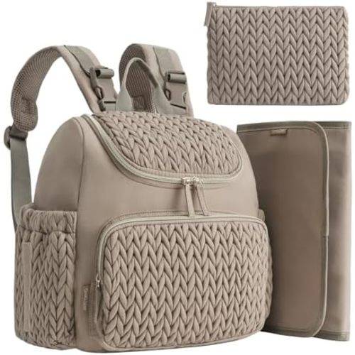 Diaper Bag Backpack with Extra Pouch and Changing Pad Lightweight Baby Diaper Bag for travel with Insulated Pockets for Baby, Girl, Boy (Taupe)