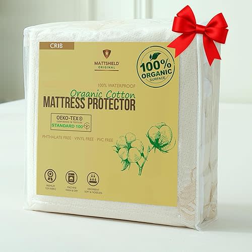 Crib Organic Mattress Protector Pad - Certified Organic Cotton Waterproof Breathable Mattress Pad Cover - 250 GSM Comfort - Deep Pocket - Fitted Comfort