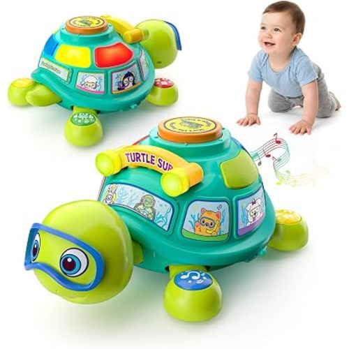 Crawling Turtle Baby Toys 6-12 Months,Interactive Infant Gift for 6-9-12 Month Old Boys Girls,Musical Tummy Time Toy with Lights,Sounds,ABC & Bilingual Learning,5 6 7 8 9 10 12 Months Baby Gifts