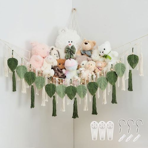 Stuffed Animal Storage Hammock with Leaf and Tassels
