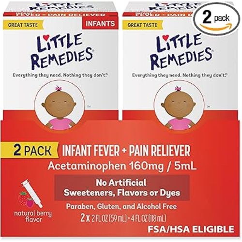 Little Remedies Infant Fever & Pain Reliever with Acetaminophen, Baby Medicine with No Artificial Sweeteners, Flavors or Dyes, Natural Berry Flavor, 2 Fl Oz, Pack of 2