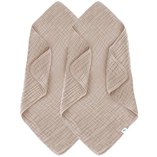 SWEET DOLPHIN Muslin Baby Bath Towels Blanket - 2 Pack 100% Cotton Towel for Babies, Infants, Toddlers - 40x40Inch - Highly Absorbent, Brown