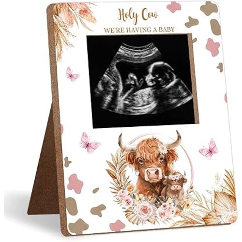 Highland Cow Baby Shower Decor Frame,Pink Cow Baby Shower Party Supplies, for Expecting Parents-to-Be Keepsake Gifts, Pregnancy Sonogram Frame Keepsake, Gender Reveal Present