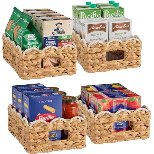 Best Choice Products 9x12 Scalloped Shelf Baskets, Woven Storage Bins, Storage Organizers for Pantry, Living Room, Bedroom, Nursery & Laundry, 4 Pack - Natural with White Trim