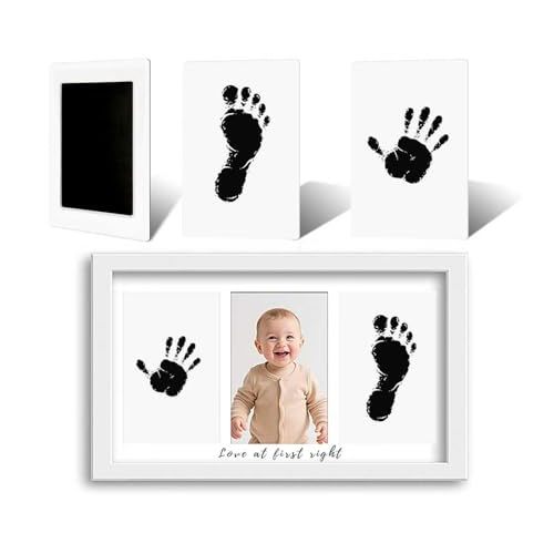 VidwanHome Inkless Baby Hand and Footprint Kit - No Mess Ink Pad for Handprint Girl - Clean Touch Dog Paw Print Kit, Personalized Baby Shower Gifts, Nursery Newborn Keepsake Frame(White)