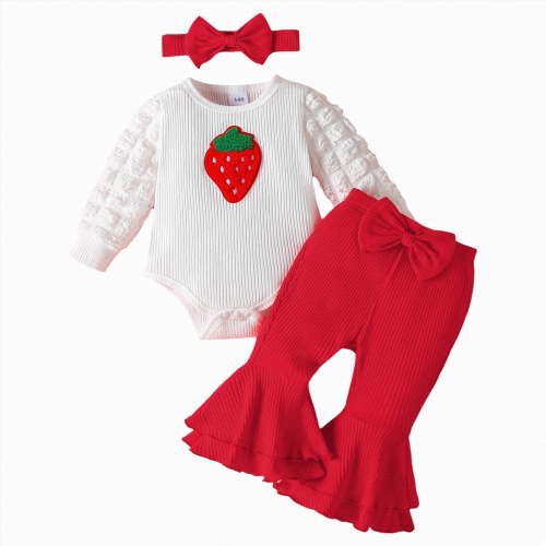 mgoYE Baby Girl Clothes 0-3 Months Preemie Baby Girl Clothes Romper Fall Winter Outfits Gifts for Girls Cute Bell Bottoms Pant Sets(Red,3-6 Months)