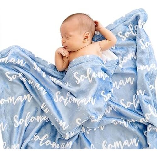 Ships Next Day, Personalized Baby Blanket - Custom Name Blanket for Newborns | Newborn Receiving Blankets for Crib Stroller, Customized Throw Blanket with Name for Boys and Girls