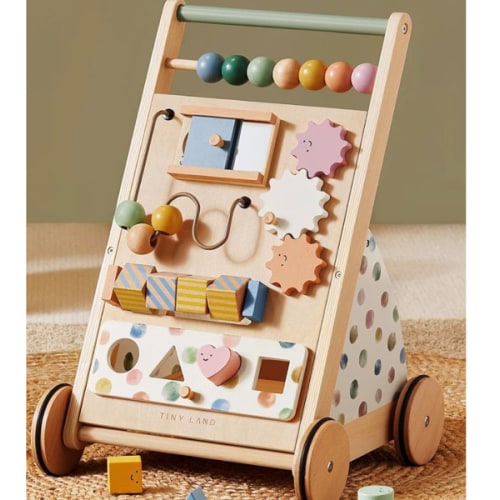 Tiny Land Wooden Baby Walker, Adjustable Speed Baby Push Walker for Boys and Girls, Montessori Activity Center Push Toy for Kids' Development, Ideal Christmas Gift for Toddlers (Morandi)