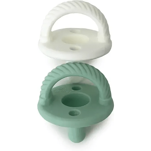 Itzy Ritzy Silicone Pacifiers for Newborn - Itzy Soother Pacifiers Feature Collapsible Handle & Two Air Holes for Added Safety; for Ages 0-6 Months, Set of 2 in Mint & White
