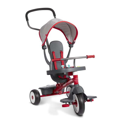 Radio Flyer Ready Ride Classic 4-in-1 Stroll 'N Trike with Activity Tray, Red & Gray, Convertible Tricycle, Unisex