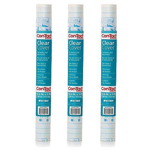Con-Tact Brand Clear Adhesive Protective Liner to Cover Books and Documents, 13.5-Inches x 5-Feet (Pack of 3)