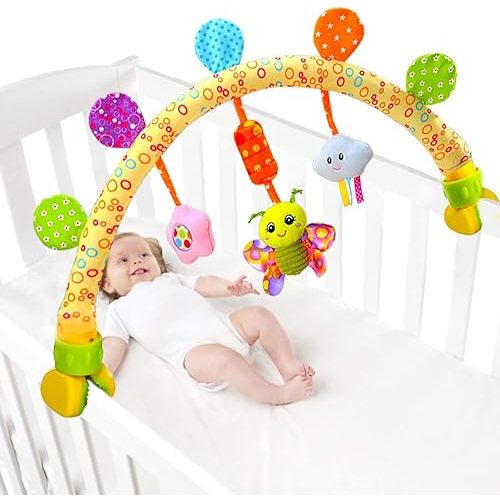 Caterbee Travel Arch Bassinet Toys for Infant & Toddlers, Baby Crib Stroller Accessory & Pram Activity Bar Toy for Senses and Motor Skills Development Indoor and Outdoor