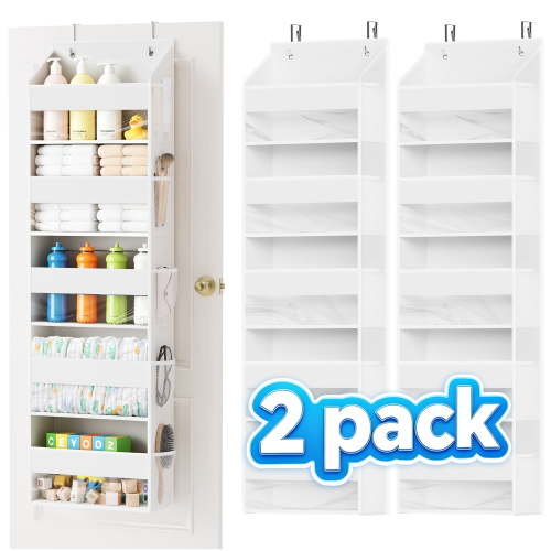 Tooloton Extra Large Over The Door Organizer, White– 5 Layers Hanging Door Storage with 10 Large Clear Pockets and 10 Mesh Side Pockets for Bedroom, Bathroom, Pantry, Nursery