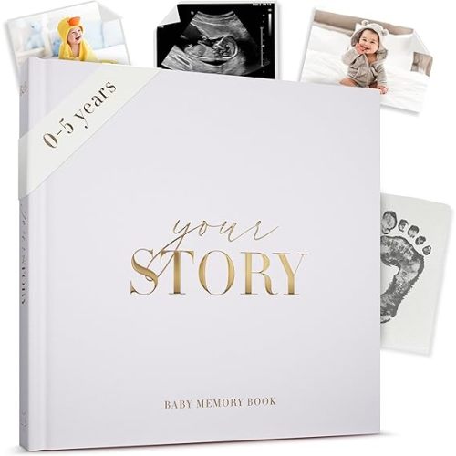 Memory Keepsake – Your Story Milestone Album for Newborn Girl or Boy – Photo Gift for Baby Showers (Gray)