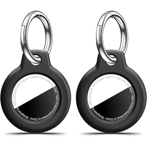 [2 Pack Case for AirTag 2nd Gen (2026) & 1st Gen, Shockproof Holder Anti-Scratch Protective Cover for Air Tags, Men's Women's Keyrings & Keychains for Keys, Luggage, Bags, Black