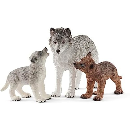 Schleich Wild Life 3pc. Mother Wolf and Baby Wolf Pups Figurine Set - Authentic and Highly Detailed Toy Set, Durable for Education and Fun Play, Perfect for Boys and Girls, Ages 3+