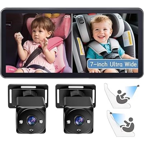 Omebel Baby Car Camera & Monitor 2-Kids, 7 Inch Ultrawide Display with Two Cameras Rear Facing, Backseat Car Seat Camera Mirror HD 1080P