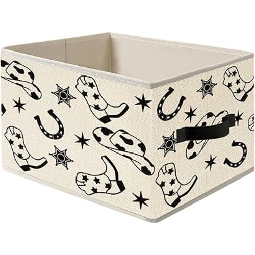 Western Storage Bins, Cowboy Cowgirl Gifts Collapsible Fabric Storage Basket Box Organizer for Bedroom Nursery Living Dorm Room Clothes Toys Books, Toybox for Boys Girls Room
