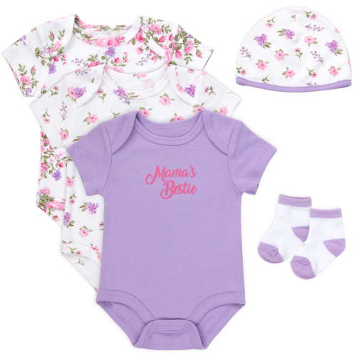 Baby Essentials Baby Girl Bodysuit Set, 5-Piece Floral Outfit