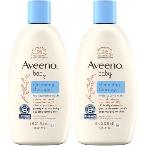 Aveeno Baby Cleansing Therapy Moisturizing Baby Body Wash with Natural Oatmeal & ProVitamin B5, Gentle Tear-Free Baby Bath Wash for Sensitive & Eczema-Prone Skin, Hypoallergenic, 8 oz (Pack of 2)