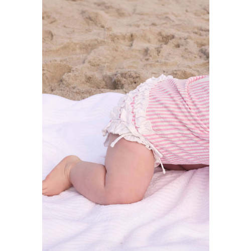Long Sleeve Rash Guard with Ruffle Bottom | Seersucker Dusty Pink