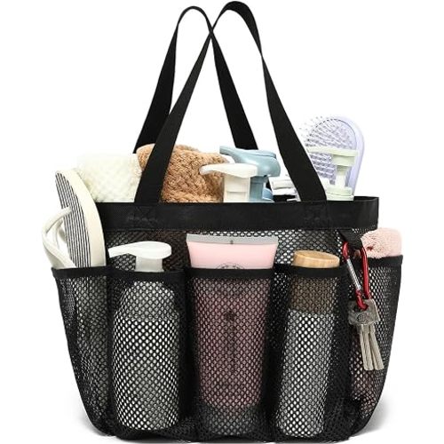 Fammart Mesh Shower Caddy Portable for College Dorm Room Essentials, Odorless Polyester Large Shower Tote Bag with Dual Handles, 8-Pocket Quick-Dry Toiletry Organizer for Travel, Beach, Camping, Gym