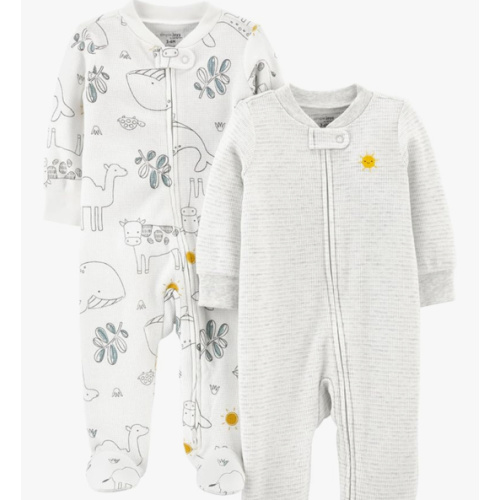Simple Joys by Carter's unisex-baby 2-way Zip Thermal Footed Sleep and Play, Pack of 2