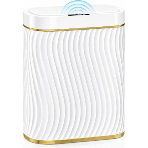 Bathroom Small Trash Can with Automatic Touchless Lid, 2.6 Gallon Smart Garbage Can Narrow Waterproof Trash Bin for Bedroom, Office, Living Room