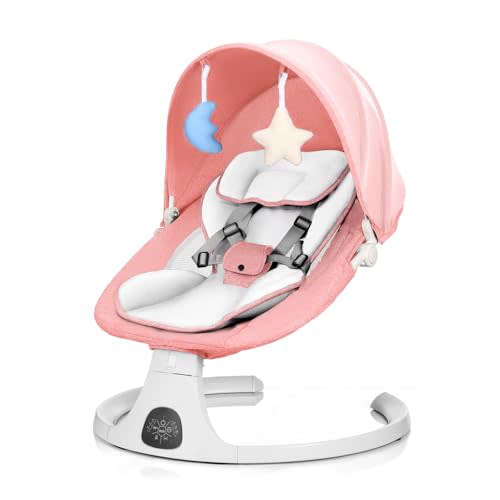 Baby Swing 3 in 1 Multifunctional Infant Rocker, Portable with Remote Control, 5-Point Seat Belt, 5 Auto Rocking, 3 Speed Timer, Electric with Music (0-12 Months) (Pink)