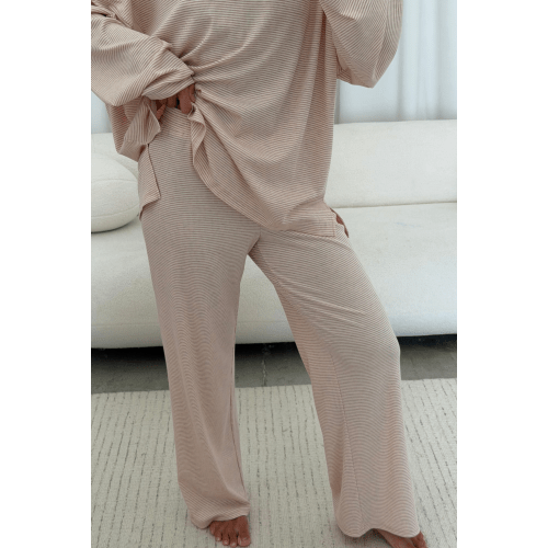 Crawford Striped Ribbed Pants in Baby Pink