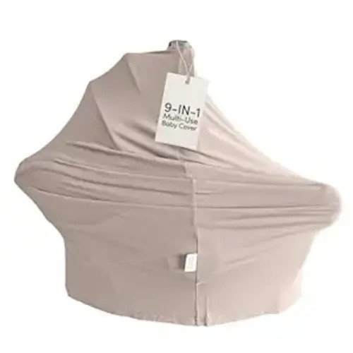 MOZAH Baby Multi-Use Cover: 9-in-1 Car Seat Covers Canopy Cover, Breathable Breastfeeding Cover, Stroller Cover & More, Boys & Girls Shower Gifts (Warm Taupe)