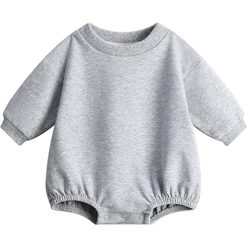 Bafeicao Baby Boy Girl Sweatshirt Romper Organic Cotton Solid Color Long Sleeve Bubble Romper Oversized Warm Fall Winter