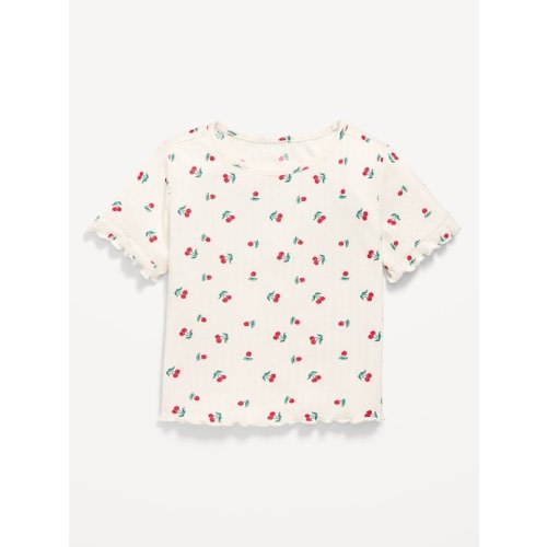 Printed Short-Sleeve Pointelle-Knit Top for Toddler Girls