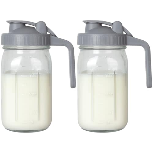 OneDream 2PACK Breast Milk Pitcher 32oz Glass Pitcher with Lid, Leakproof Drip-Free Spout, Breastmilk Storage Pitcher for Fridge