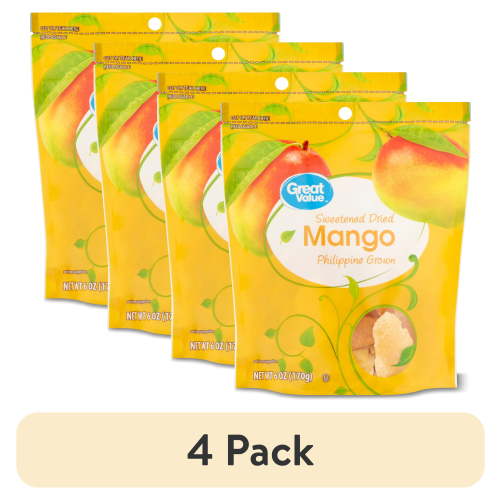 (4 pack) Great Value Dried Philippine Mango, 6 oz