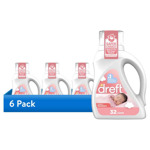 (6 pack) Dreft Newborn Baby Liquid Laundry Detergent, Sensitive Skin, Hypoallergenic, 32 Loads, 46 fl oz