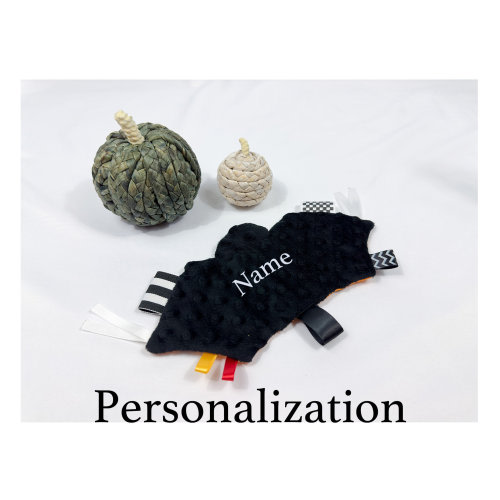 Halloween Bat Baby Toy with crinkle paper inside and embroidery baby name...  Sensory Toys I Baby Shower Gift I Contrast Toy with Ribbon