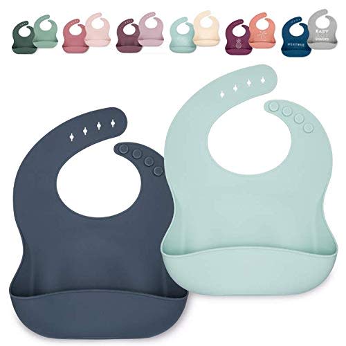 Ava + Oliver Silicone Bib Set - Adjustable Catch All Waterproof Bibs - Set of 2