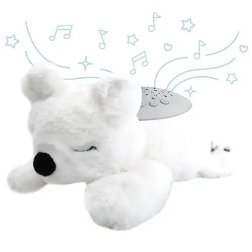 PureBaby Sound Sleepers Portable Sound Machine & Star Projector - Plush Sleep Aid for Baby and Toddlers with Soothing Night Light Display, 10 Lullabies, White Noise, and Heartbeat Sounds (Polar Bear)
